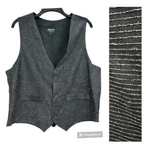 Vintage Y2K Vest Waistcoat Women Unisex Sz Large Black Silver‎ Glitter Sparkle